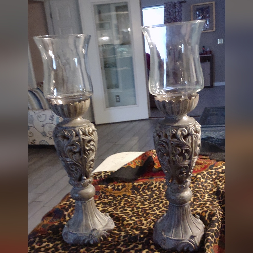 2 Piece Glass Top Candle Holder Set
